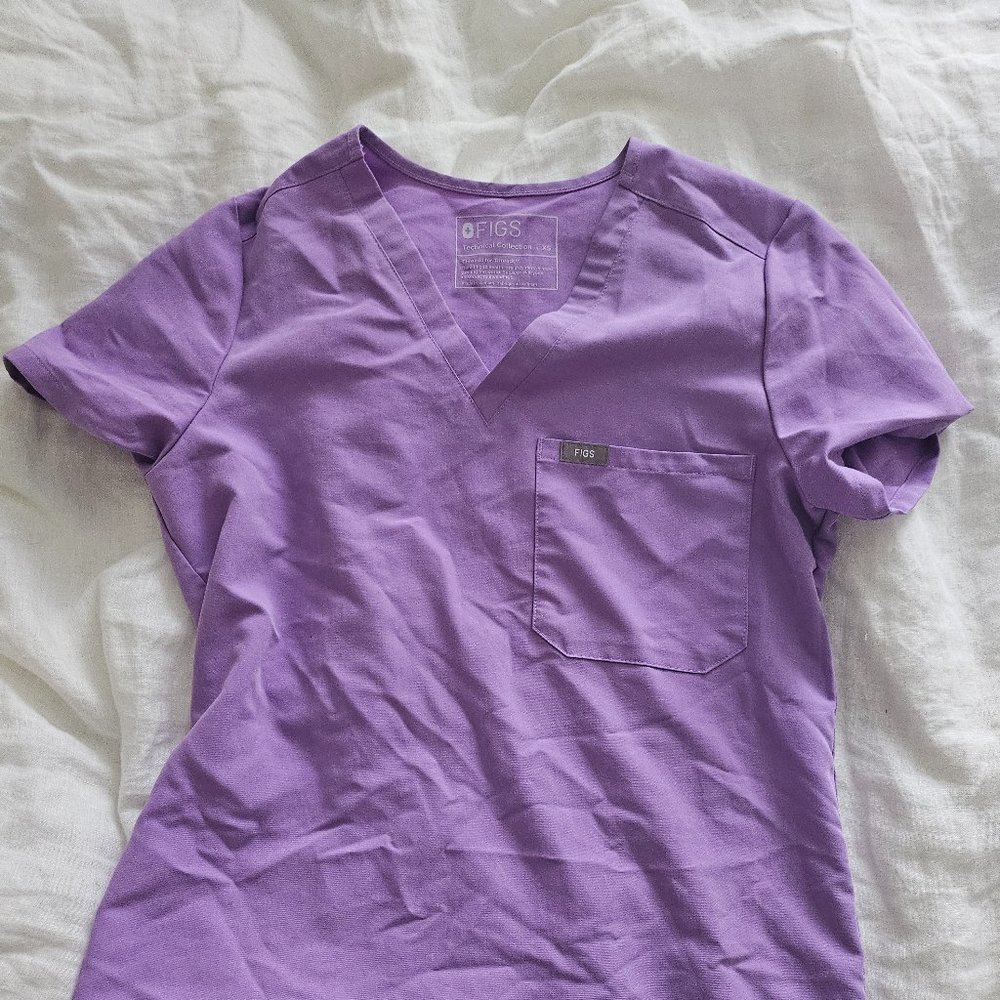 Figs single pocket scrub top light purple